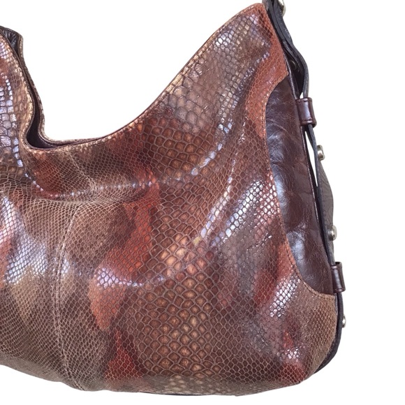 Pietro Alessandro Snakeskin Embossed Leather Studded Hobo Shoulder Bag - Picture 7 of 15